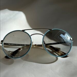 Prada Sunglasses with Silver Frame and Blue Trim